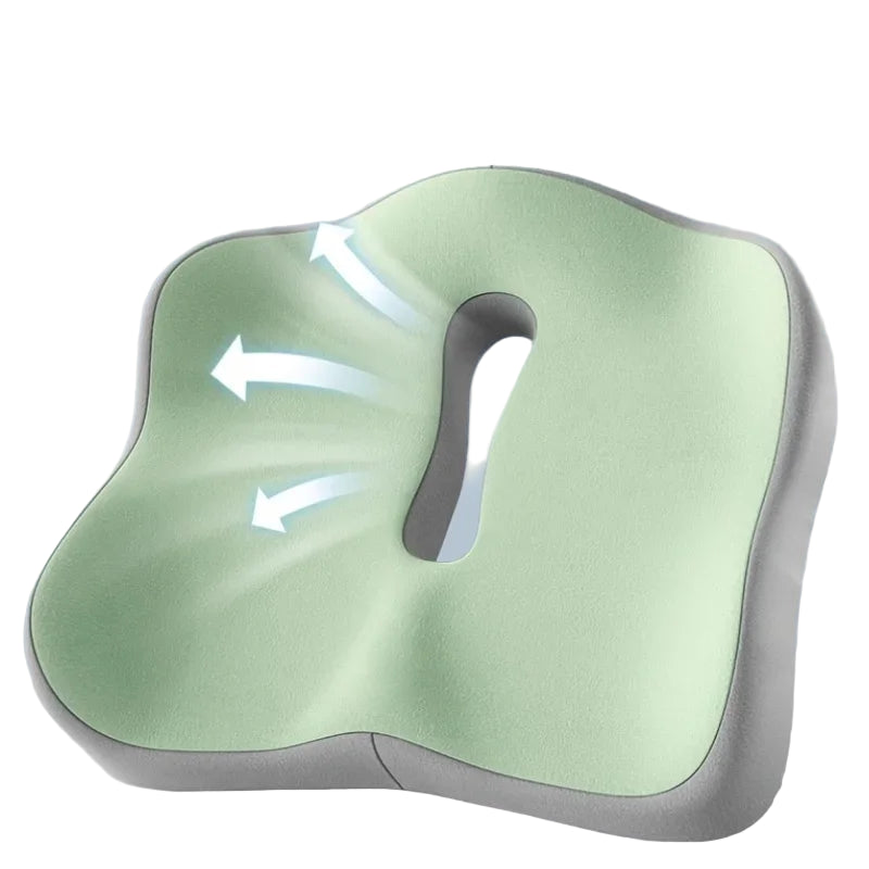 Coussin de siège à mémoire de forme ergonomique avec découpe centrale, couleur vert clair