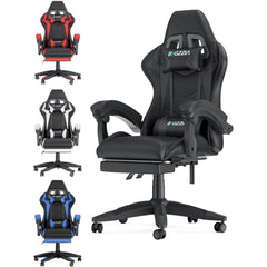 Chaise Gaming Ergonomique avec Repose-Pieds – Coussins Lombaires & Appui-Tête Ajustables