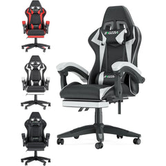 Chaise Gaming Ergonomique avec Repose-Pieds – Coussins Lombaires & Appui-Tête Ajustables
