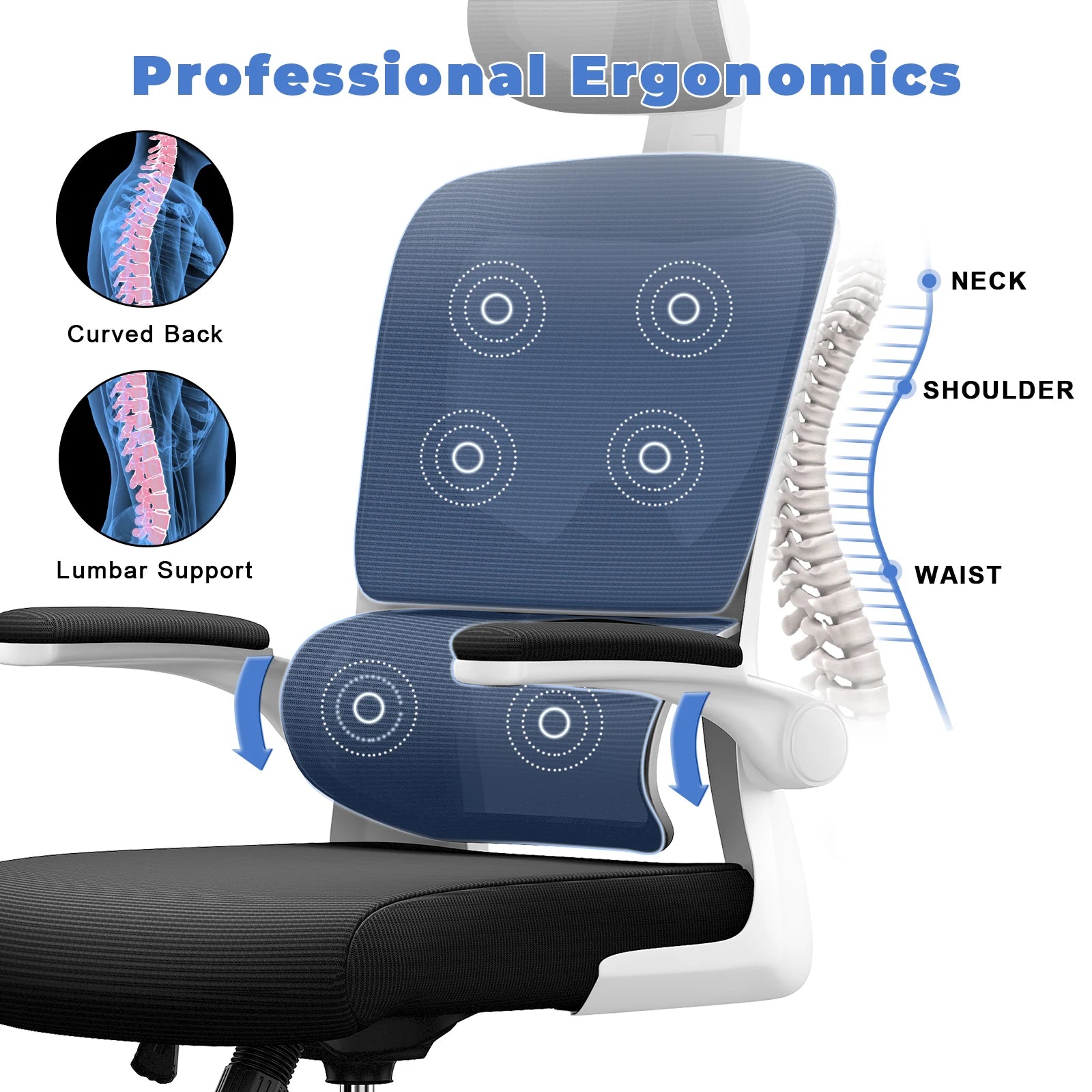 Chaise de Bureau Ergonomique Premium – Soutien Lombaire Dynamique, Dossier Respirant & Accoudoirs Relevables