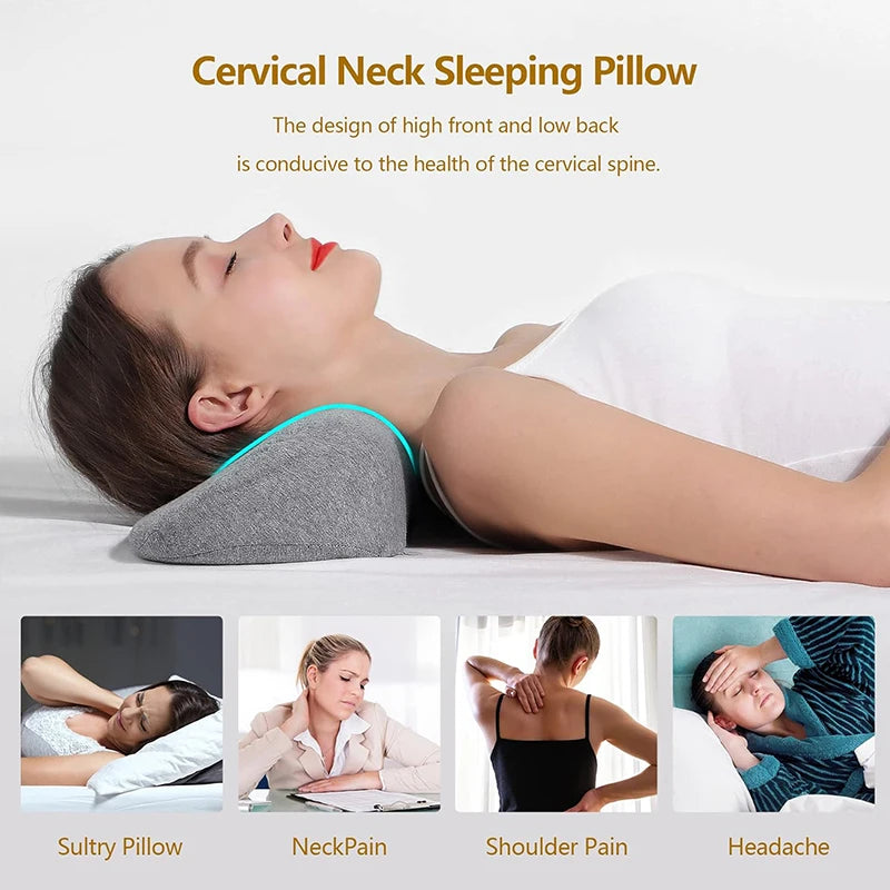 Oreiller cervical de voyage en mousse à mémoire de forme utilisé en position allongée, maintien naturel du cou