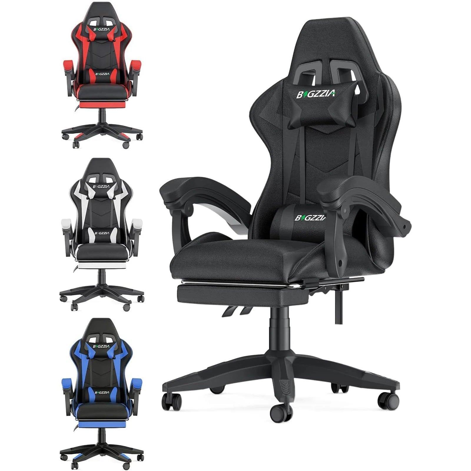 Chaise Gaming Ergonomique avec Repose-Pieds – Coussins Lombaires & Appui-Tête Ajustables