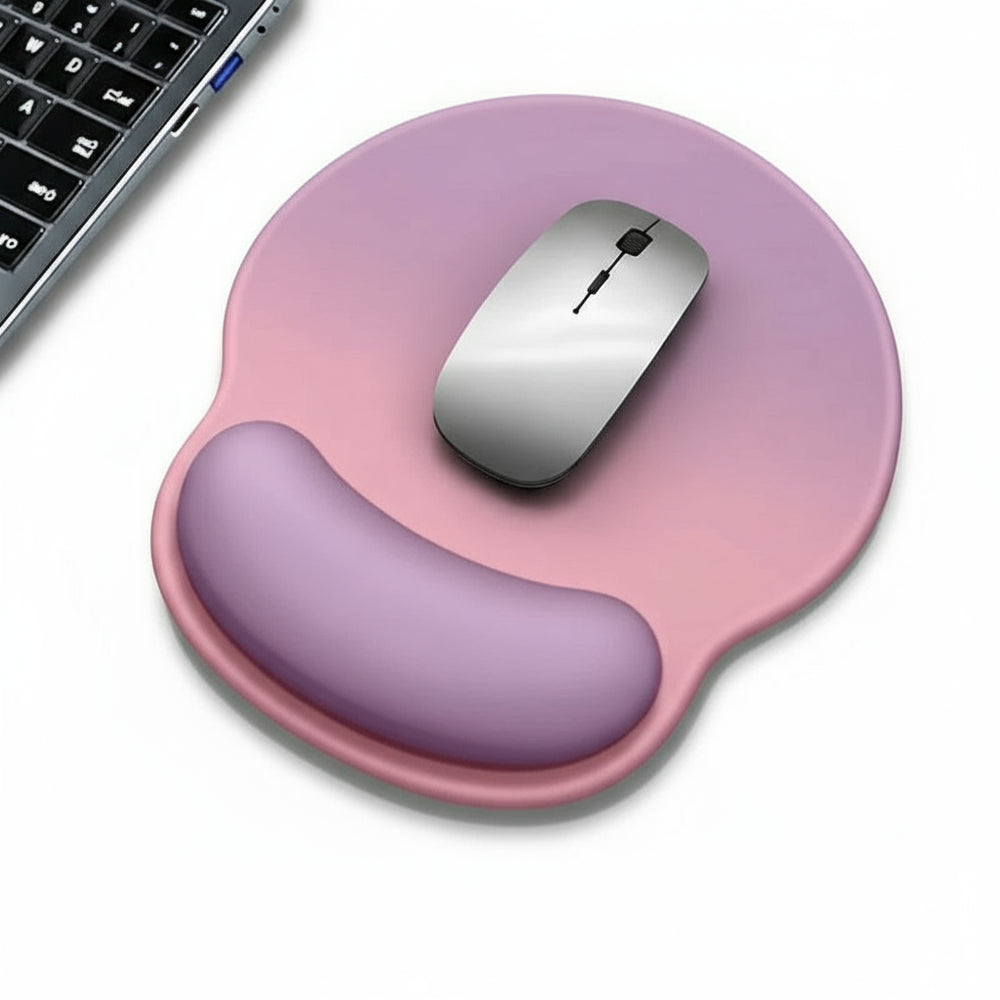 Tapis de souris ergonomique rose avec repose-poignet souple pour une utilisation confortable au quotidien