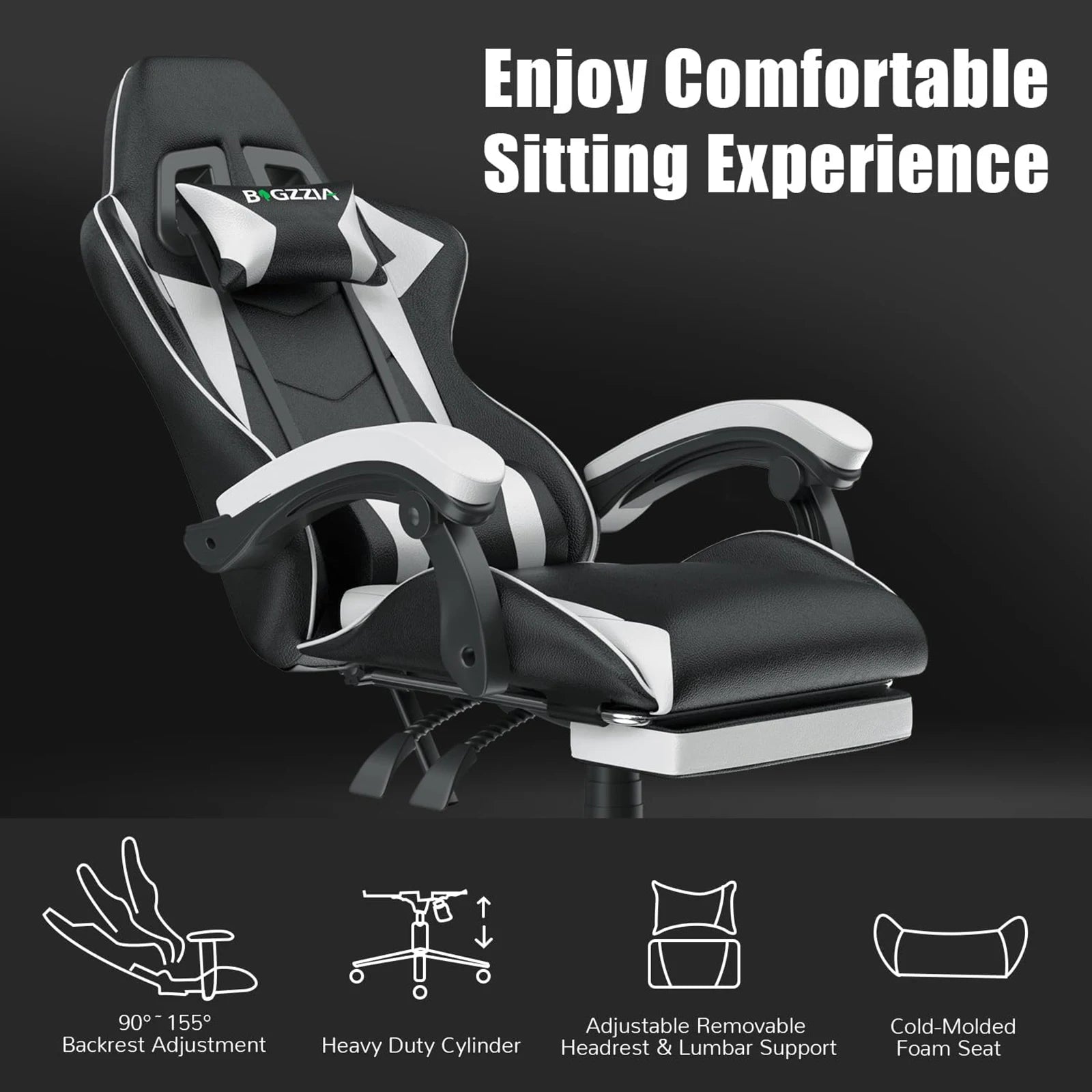 Chaise Gaming Ergonomique avec Repose-Pieds – Coussins Lombaires & Appui-Tête Ajustables