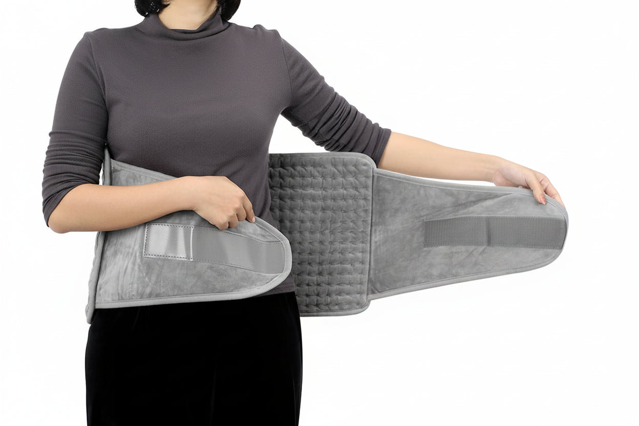 Ceinture lombaire chauffante ajustable avec larges sangles velcro pour un maintien personnalisé du bas du dos
