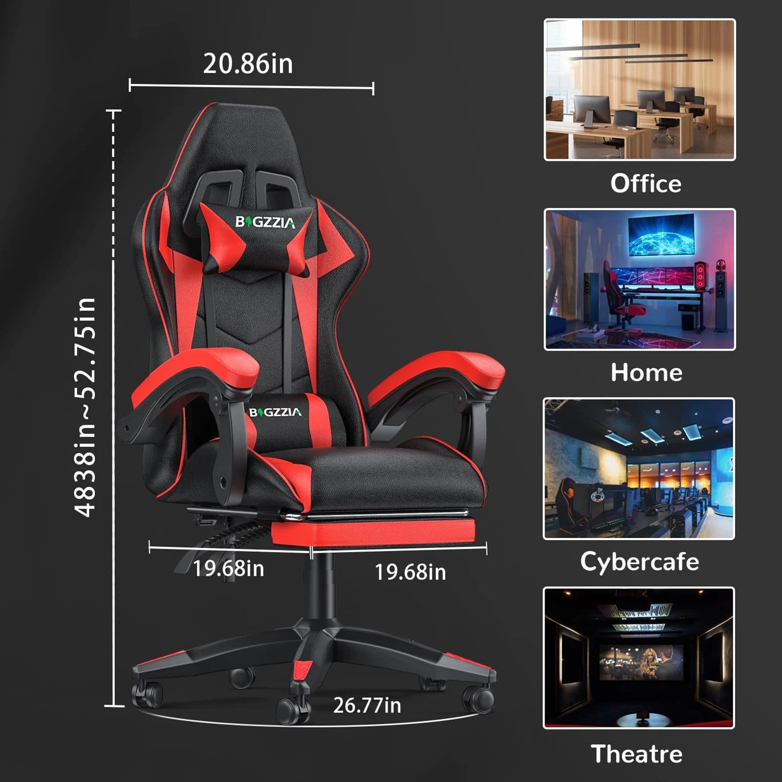 Chaise Gaming Ergonomique avec Repose-Pieds – Coussins Lombaires & Appui-Tête Ajustables