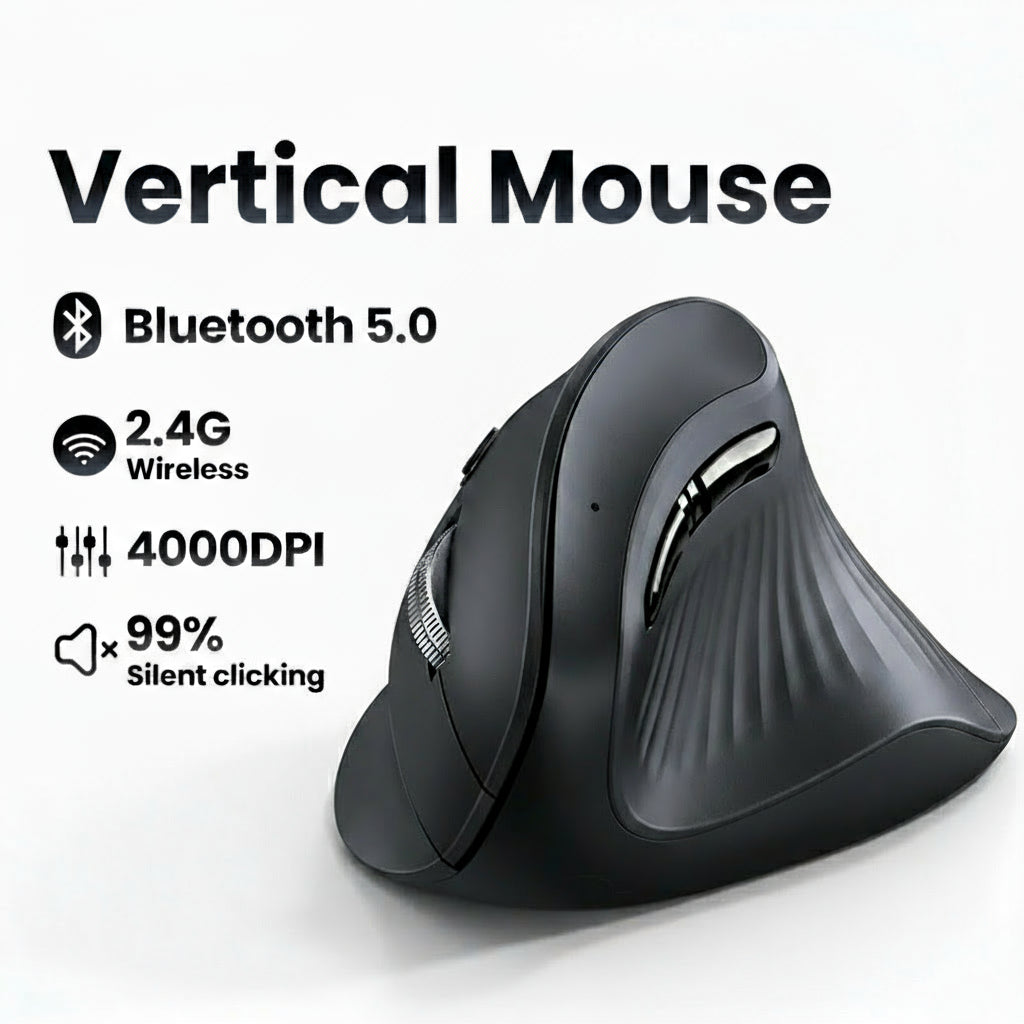 Souris Ergonomique Sans Fil – Bluetooth 5.0 & 2.4 GHz, Silencieuse & Ultra Précise