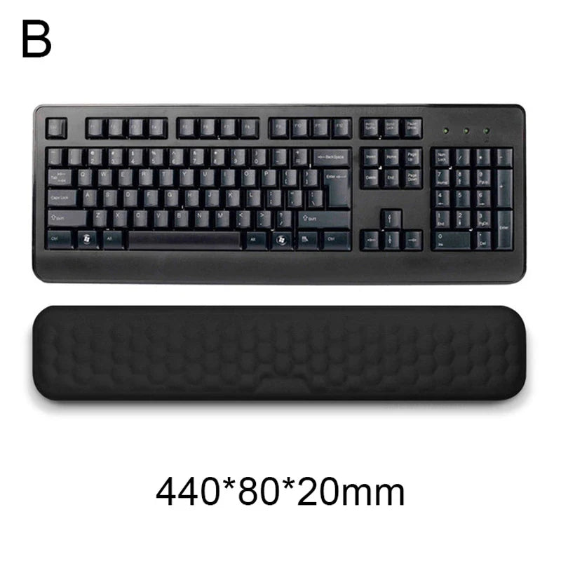 Repose-poignet ergonomique noir à mémoire de forme pour souris avec dimensions détaillées