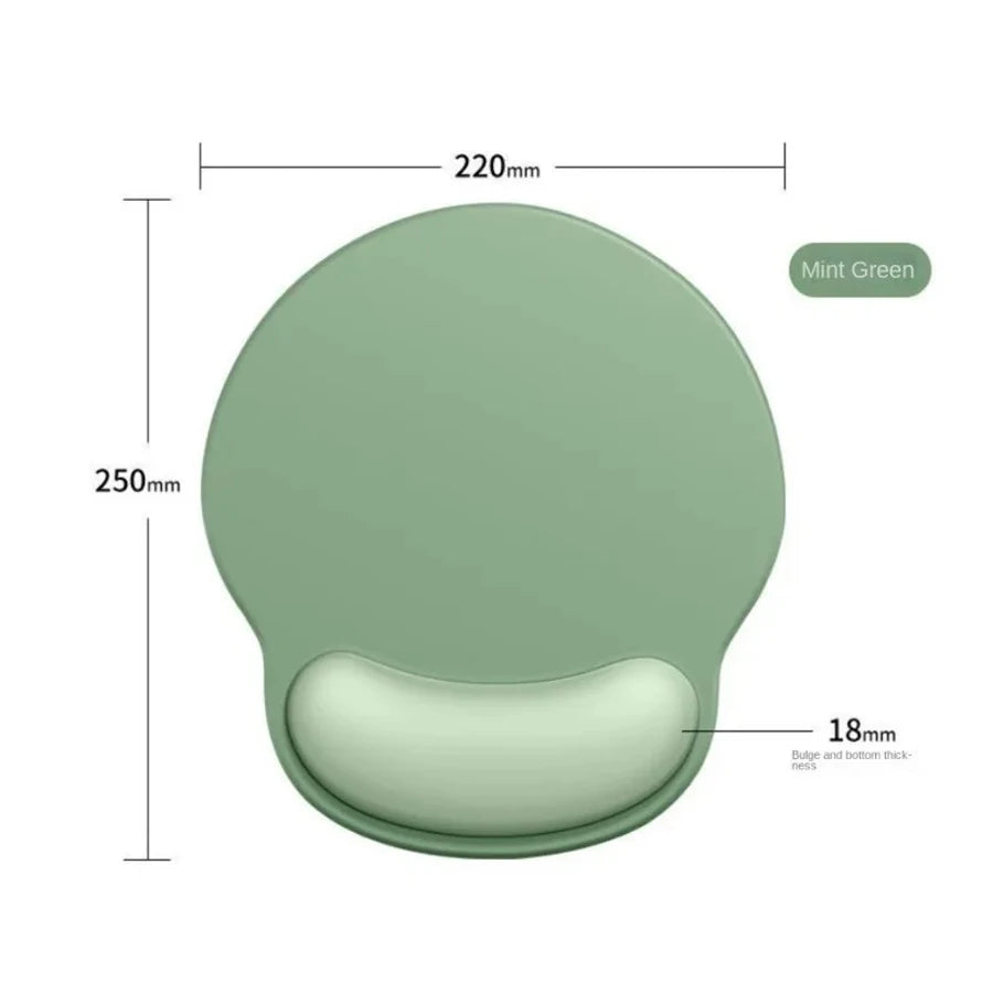 Tapis de souris ergonomique avec repose-poignet et dimensions détaillées pour une installation optimale sur le bureau